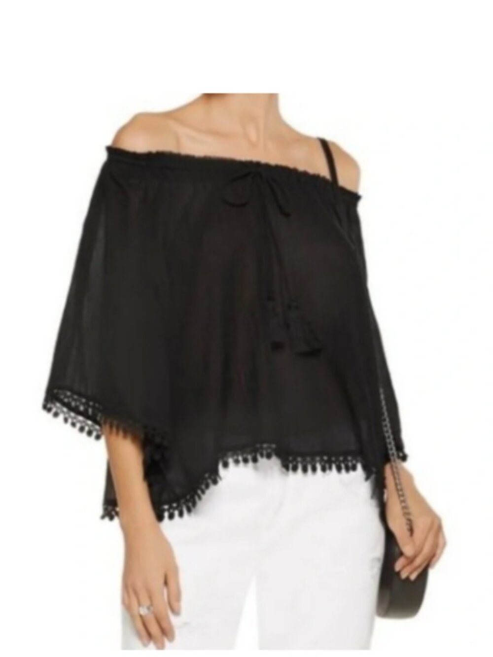 LoveShackFancy Off the Shoulder "Gypsy" Top Black SZ 0